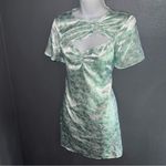 Cider  Satin Vintage Style Mini Green & White Short Sleeve Dress Womens Medium Photo 7