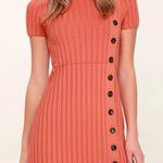 Free People Lottie Coral Pink Ribbed Button-Front Mock Neck Sweater Dress Photo 1