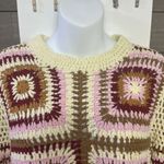 MINKPINK Norah Crochet Pattern Knit Sweater Cropped Crew Neck Large Cotton Blend Photo 1