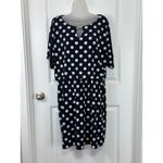 Ronni Nicole  Navy Blue White Polka Dot Dress Womens 12 Keyhole Neck Career Work Photo 7