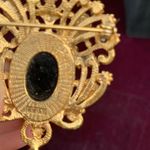 Vintage Signed Elaborate French Jet Intalio Dropper Brooch Pin Signed Sphinx Gold Photo 3