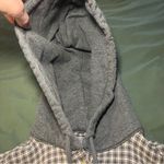 American Eagle Hoodie Womens Small Distressed Cropped Flannel Sweatshirt Grunge Photo 2