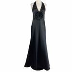 AQUA  Long Satin Flower Trim Maxi Dress Black Size 12 Formal Photo 10