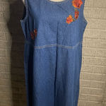 Erika Vintage 90's Blue Denim Vintage Long Embroidered Sleeveless Dress Size L Photo 0