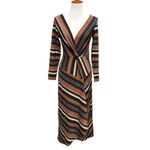 Anthropologie Maeve Black Knit Motif Wrap Midi Dress Brown Black Size M Photo 3