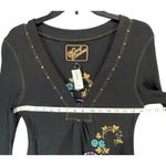 Soul Revival Y2K Waffle Knit Tee Large Black Floral Butterfly Embroidered Boho Photo 7