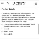 J.Crew  Beaded Tassel Stud Earrings Authentic Red NEW Photo 4