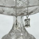 Wine & Cork Remover Novelty Dangle Earrings Silvertone Bachelorette Party Silver Photo 1