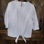 J.Jill Womens Striped Waist Tie Top Sz Medium Blue Preppy Coastal Contemporary Photo 0