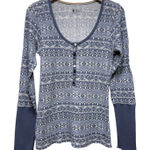 Lucky Brand Vtg Y2K Women Waffle Knit Thermal Henley Top Boho S Blue Long Sleeve Photo 0