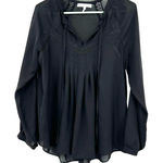 Heartloom  size medium black long sleeve blouse top shirt lace‎ detail tie neck Photo 0