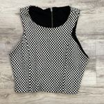 Forever 21 Black & White Checkered Cropped Zip Back Stretchy Lined Tank Top M Photo 3