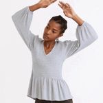 Madewell Size Small Lucie V-Neck Smocked Peplum Top Wool Gauze Gray Ruffle Boho Photo 0