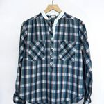 Shapely Vintage 90s  Long Sleeve Blue & Purple Plaid Henley Pullover Shirt S Photo 0