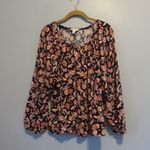 Terra & Sky  Black Floral Print Top Orange Brown Maroon Sz 1X Boho Blouse Photo 0