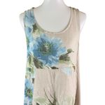 Italian Ribbed Beige Blue Floral Linen Dress Medium Artisanal Boho Resort Style Photo 1