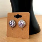Lavender Cubic Zirconia Halo Stud Earrings Silver Secure Square Diamond Jewelry Photo 3