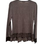 FARINELLI VNECK KNIT EMBELLISHED LONG SLEEVE GOTH RUFFLED LACE VEGAN LEATHER TOP Gray Size M Photo 2