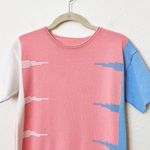 [Vintage] Pink Blue Abstract Crew Neck Short Sleeve Sweater Top Size Large L Photo 2