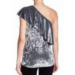 Tart NWOT  Ruffled One Off Shoulder Velvet Top Grey Velour Ruffle Sleeveless SM Photo 2