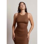 ENDLESS BLU Katara Ribbed Open Back Midi Dress in Brown (SMALL) Photo 2