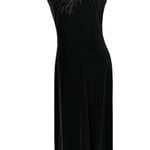 Vintage Jeffrey & Dara by Tom Barra Black Velvet Ostrich Feather Collar Gown Size 8 Photo 0