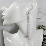 Statement Silver Bib Tassel Necklace with Rhinestones and Pearls Earrings Set Photo 7