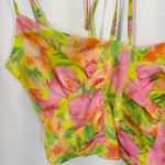 ASOS Design Floral Halter Neck Ruched Crop Top Neon Yellow Pink Green Size 6 Photo 2