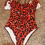 Tempt Me Leopard Print Ruffle One Piece Swimsuit - Red Black - Size L Photo 0