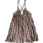 Illa Illa Boho Lace Crochet Strap Tunic Top S Cream Red Floral Crinkle Tank Photo 1