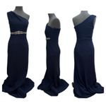 Eliza J  Blue Sparkle One Shoulder Asymmetrical Neckline Gown Size 6 Gala Wedding Photo 1