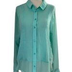 American Eagle America Eagle Outfitters Womens Size M Medium Sheer Button Up Green Shirt Photo 0