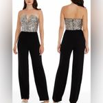 Dress the Population NEW Fernanda Sequin Top Black and sliver Jumpsuit SZ S Photo 1