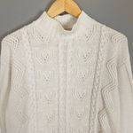 Nordstrom Vintage Sweater Women White Cable Knit Long Sleeve Size XS 100% Cotton Photo 0