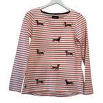 Joules Striped Dachshund Embroidered Long Sleeve Top US 4 Red White Cotton Photo 0