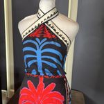 Women’s Summer Halter Neck Mini Dress Red & Blue Floral Print Tie Back Size S Black Photo 1