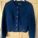 Geiger Women Teal Boiled Wool Sweater Jacket Blazer Button Front Size 42 *READ* Blue Photo 0