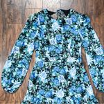 WAYF • Blue Floral Tiered Midi Dress open tie back blouson black rose print Photo 2