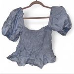 ASTR Light Blue Puff Sleeve Blouse Photo 3