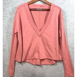 Urban Outfitters  Pink V-Neck Long‎ Sleeve Sweatshirt M Distressed Photo 0