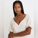 Madewell Puff-Sleeve Button-Wrap Midi Dress in Undyed Stripe Cotton Linen Size 6 Photo 3