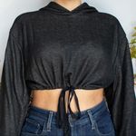 Breathable Knitted Hoodie With Adjustable Drawstring Black Photo 0