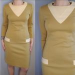 Vintage 60s Mod Long Sleeve Shift Dress Tan Size M Photo 2