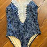 Anthropologie One Piece Blue Fish And Lace Swimsuit Photo 0