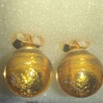 Yellow Gold Tone Shimmer Glass Ball Stud Round Boho Retro Pierced Earrings Photo 5