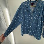Denim & Co Embroidered Denim Shirt Jacket Floral 100% Cotton 3X Plus Blue Photo 3