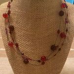 NY&CO NY & Co Multi Strand Illusion Choker Necklace Red Acrylic Beads Gunmetal Photo 0