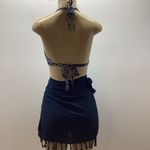 Zuliana Leopard Print Halter Top and Navy Fringe Sarong Skirt. 100% Rayon Black Photo 3