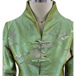 YA LI Asian Green Iridescent Jacket Embroidered Floral Design Fully Lined Sz L Size L Photo 1