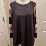 Market & Spruce Women's 2XL Striped Long Sleeve Fleece Top Soft Casual Photo 0